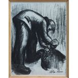 *Colin Moss (1914 - 2005), charcoal - a road worker digging, circa 1959 - 1960, signed,