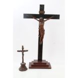 Finely carved 19th / early 20th century lime-wood crucifix, raised on stepped plinth, 57cm high,