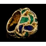 1960s Kutchinsky 18ct gold and enamel dress ring of bombe form,