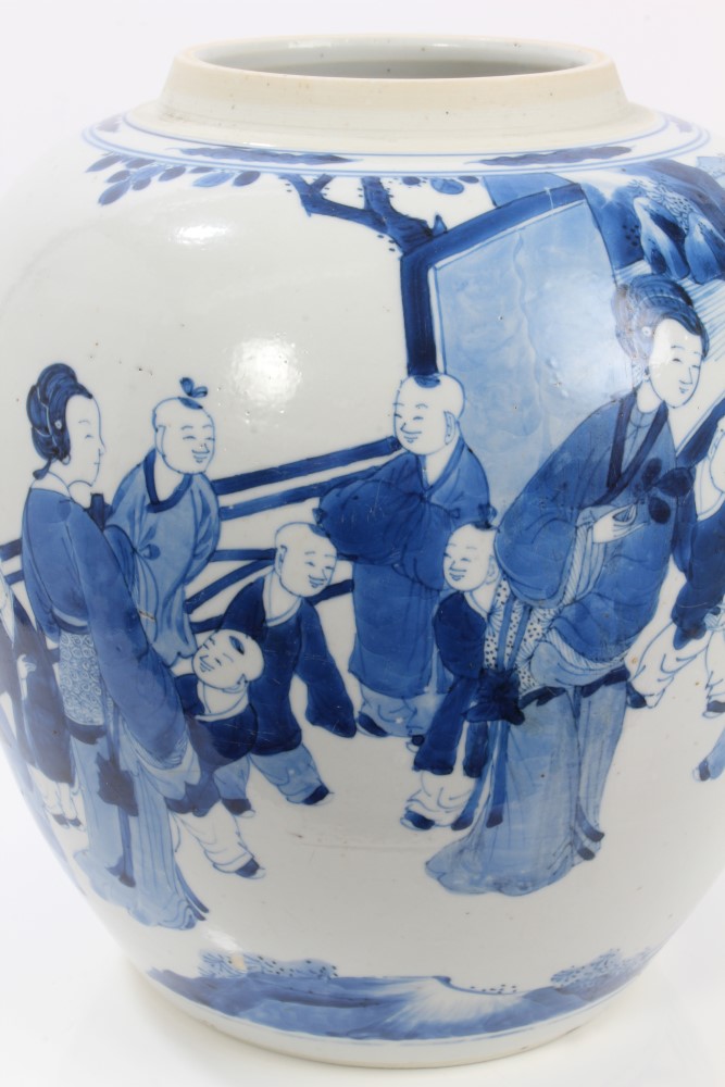 Late 17th century Chinese Kangxi blue and white baluster ginger jar painted with continuous figural - Image 10 of 19