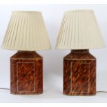 Pair of contemporary toleware tea canister table lamps with painted faux tortoiseshell painted