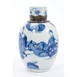 Late 17th century Chinese Kangxi blue and white tea canister and cover of baluster form,