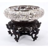 Late 19th / early 20th century Chinese silver bowl of circular form, with six pierced dragon,