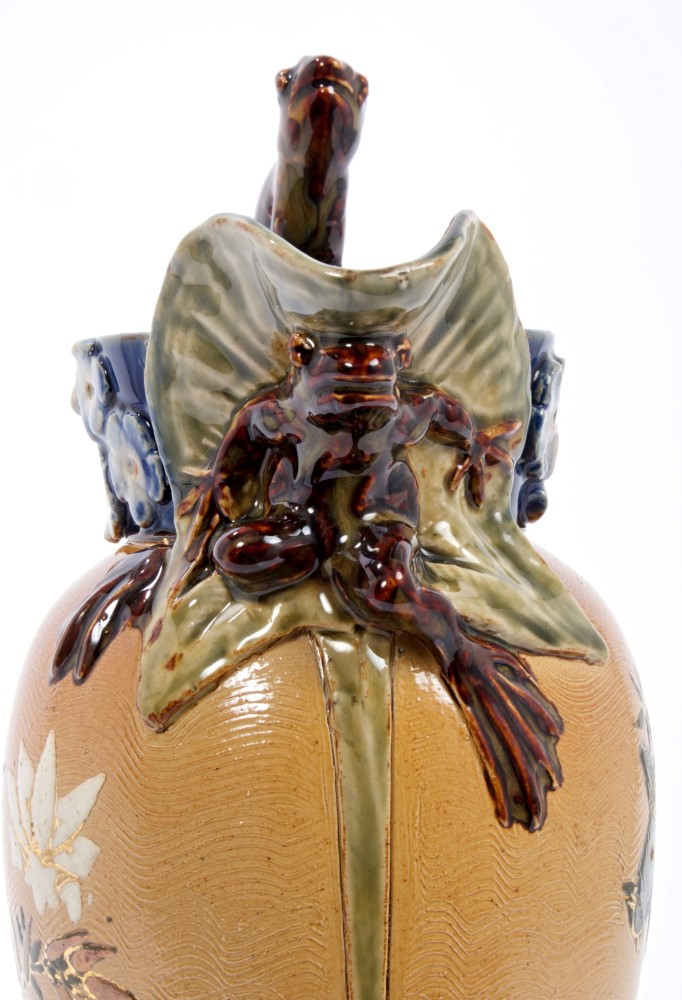 Unusual 1920s Doulton Lambeth jug with moulded frog and waterlily spout, - Image 3 of 6