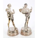 Pair late 19th century French silver plated figures of the suitor and the rejected suitor,