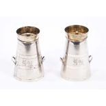 Pair of Victorian silver salt and pepper in the form of milk churns,