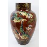 Late 19th century Burmantoft-style floor vase with polychrome kingfisher and duck decoration in