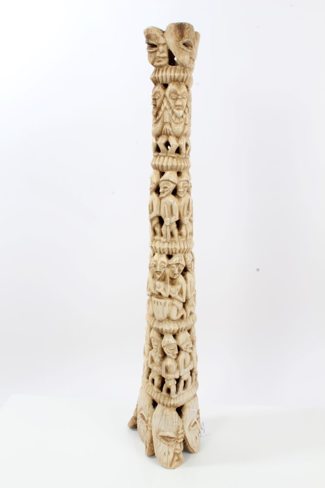 Large Old African, possibly Nigerian carved elephant bone decorated with human figures and masks, - Image 5 of 9