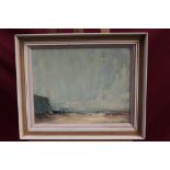 John Burman (b. 1936), oil on board - beach scene, signed, framed, 35.5cm x 45.