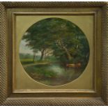 Robert Burrows (1810 - 1883), oil on canvas - cattle watering, signed, in gilt frame,