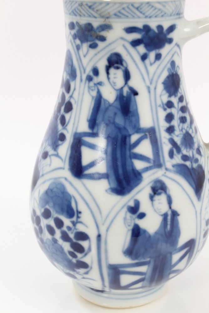 Late 17th century Chinese blue and white jug and cover with moulded and painted figure and floral - Image 9 of 12