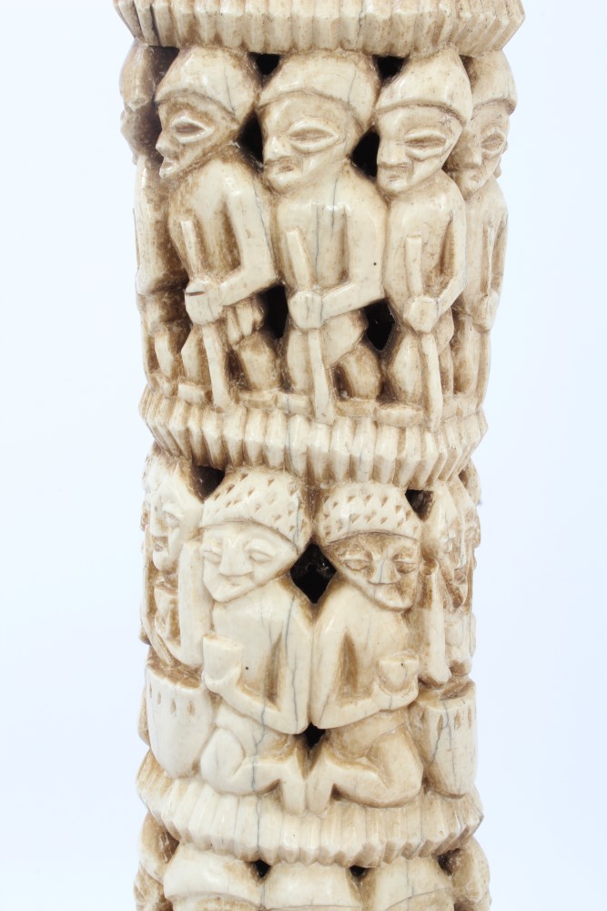 Large Old African, possibly Nigerian carved elephant bone decorated with human figures and masks, - Image 3 of 9