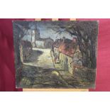 Paul Earee (1888 - 1968), oil on canvas - Road to the Church, signed,