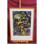 Joyce Pallot (1912 - 2004), gouache and ink marbling - Fantastic Beasts, signed, in glazed frame,