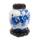 Late 17th century Chinese Kangxi blue and white baluster ginger jar painted with continuous figural