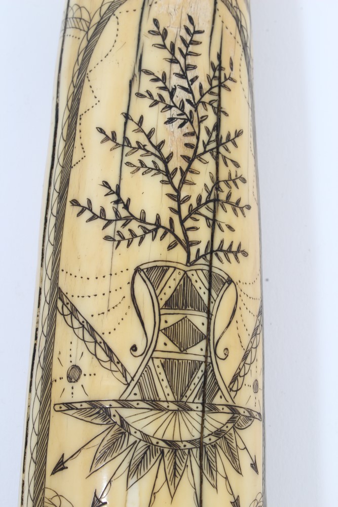 20th century carved hippopotamus tooth with ornate scrimshaw decoration depicting the whaling ship - Image 10 of 10