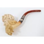 Large 19th century meerschaum pipe carved in the form of the head of Bacchus with grapevine