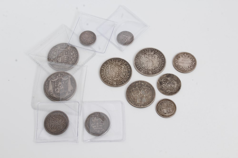 G.B. pre-1920 mixed silver coinage - to include Half Crowns William IV 1836. AF, Victoria Y.H.