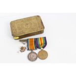 First World War Princess Mary gift tin, together with War and Victory medals, named to 10006 PTE. M.