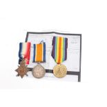 First World War 1914 - 1915 Star trio - comprising 1914 - 1915 Star, War and Victory medals,
