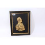 Late Victorian brass relief profile plaque of The Duke of Wellington, on black background, 32.