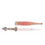 Old African dagger / knife with leather sheath and hilt, marked - '1942 Zambia', 30.