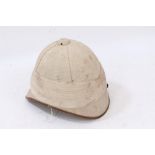 Victorian 1870 pattern Officers' private purchase pith helmet with white satin lining and brown