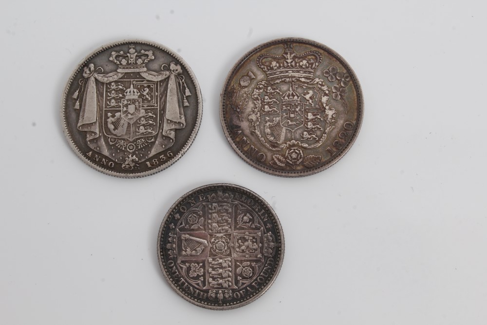 G.B. mixed silver coinage - to include Half Crowns George IV 1820. AVF, William IV 1836.