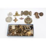 Group of British Military cap badges and buttons - including 9th Lancers and Royal Artillery