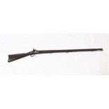 19th century Indian percussion three-band Enfield-type military musket with walnut stock,