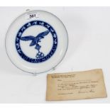 Scarce Nazi Meissen plate depicting the Luftwaffe eagle above St.