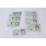 G.B. banknotes - green £1 notes Page. Portrait issue (1970). Prefix HX81. GEF, Somerset.