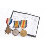 First World War 1914 - 1915 Star trio - comprising 1914 - 1915 Star, War and Victory medals,