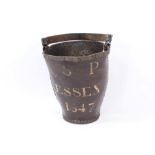 Victorian leather fire bucket, marked - SP, Essex 1847, with leather carrying handle stamped - T.