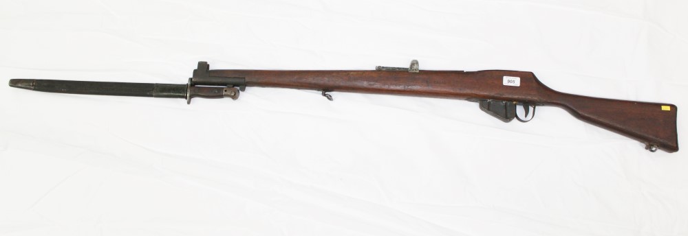 Rare Second World War Home Guard dummy drill rifle with wooden stock and metal mounts - complete
