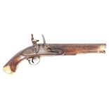 George III flintlock military pistol with unmarked lock, 28 bore barrel with Birmingham proofs,