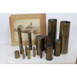 Collection of brass trench art shell cases,