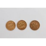 G.B. gold Half Sovereigns Edward VII 1902. AF, 1905. AF and George V 1914.