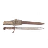 First World War Imperial German Mauser 98/05 'Butcher' bayonet in steel scabbard with leather frog