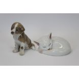 Royal Copenhagen porcelain model of a sleeping white cat,