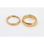 Two gold (22ct) wedding rings CONDITION REPORT Thicker band - ring size M/N.