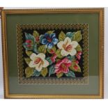 Textile Art - brightly coloured wool floral pictures - various sizes and frames,