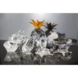 Six Swarovski crystal models - Pineapple, Bird Bath, Piano and stool, Baby Turtles, Swan and Cobra,