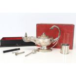 Dunhill silver plated table lighter in the form of an Aladdin's Lamp - with accessories,