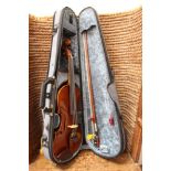 Vintage half-size violin, labelled - Compagnon, together with bow,