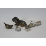 Five Royal Copenhagen porcelain models - dachshund no. 3140, mouse on corn no.