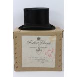 Gentlemen's 'Extra Quality' black top hat in Herbert Johnson hat box,