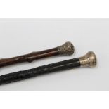 Early 20th century carved Irish black hardwood walking stick with carved shamrock,