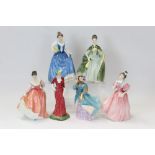 Six Royal Doulton figures - Karen HN1994, Delphine HN2136, Fair Lady HN2835, Camellia HN2222,