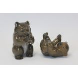 Royal Copenhagen porcelain model of a bear, numbered 3014 and one other of a bear cub,